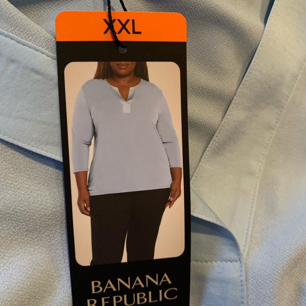 NEW BANANA REPUBLIC WOMEN'S V-NECK 3/4 SLEEVE BLOUSE TOP, BLUE. SIZE XXL - Picture 2 of 9
